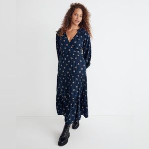 Madewell Embroidered Floral Navy Midi Dress
